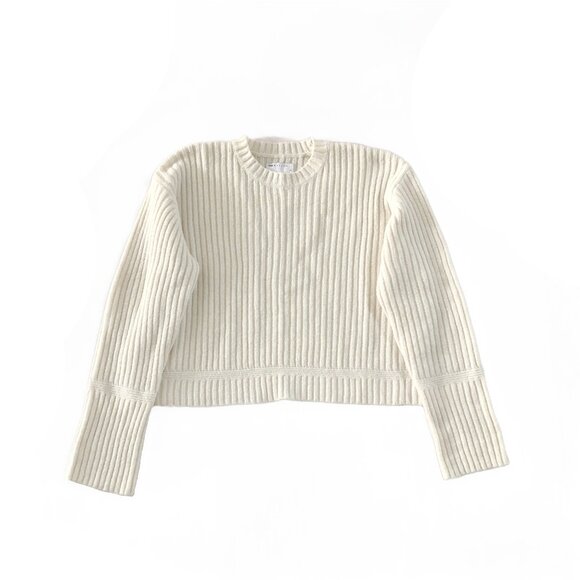 Asos Design Sweater Womens S Off-White Supersoft Knit Ribbed Cropped Crewneck - Picture 1 of 5
